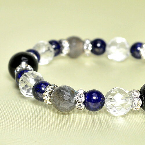 パワーストーン さらなる高みへ！輝きブレスブラックスター10mm 高品質カットラブラドライト8mm カット水晶8mm ラピスラズリ6mm天然石 パワーストーン パワ−スト−ン メンズ 男性 ブレス 腕輪