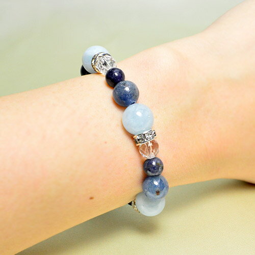 パワーストーン 【寛容な心と自立心を高める　レアストーン】アクアマリン 10mmカイヤナイト 8mm サファイアAAAA 6mmカット水晶 6mm ロンデル金具 天然石 パワーストーン ブレスレット天然石 パワーストーン