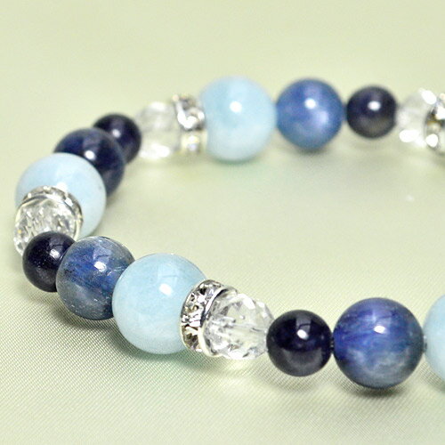 パワーストーン 【寛容な心と自立心を高める　レアストーン】アクアマリン 10mmカイヤナイト 8mm サファイアAAAA 6mmカット水晶 6mm ロンデル金具 天然石 パワーストーン ブレスレット天然石 パワーストーン