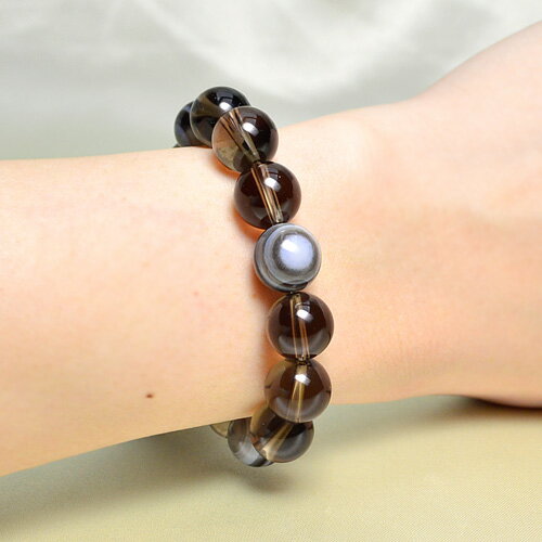 パワーストーン パワーストーン 天然石 メンズ ブレスレットブラジル産スモーキークォーツ チベット産天眼石AAAAA ブレス