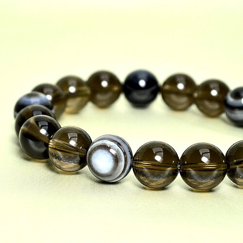 パワーストーン パワーストーン 天然石 メンズ ブレスレットブラジル産スモーキークォーツ チベット産天眼石AAAAA ブレス
