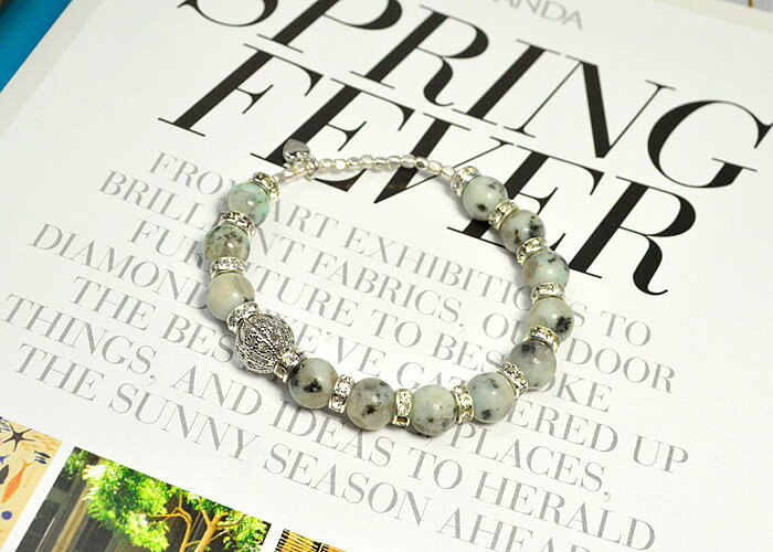 パワーストーン ブレスレット アイスミントグラニット8ミリ 透かし金具 ロンデル金具 メタルビーズ