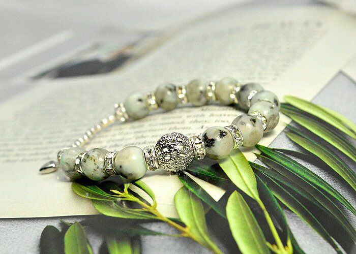 パワーストーン ブレスレット アイスミントグラニット8ミリ 透かし金具 ロンデル金具 メタルビーズ