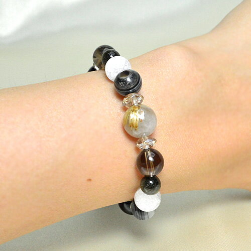 パワーストーン ブレスレット オニキス ルチル 天眼石 スモーキークォーツ クラック水晶 ゴールデンオブシディアン イエローオーラカット平珠 レディース
