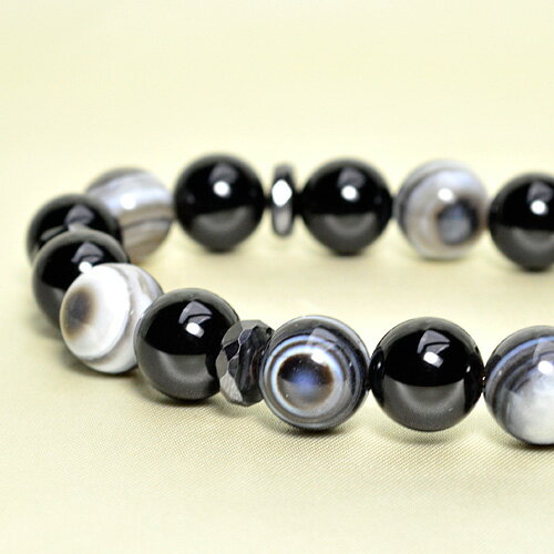 パワーストーン ブレスレット オニキス 天眼石 カットヘマタイト平珠 レディース