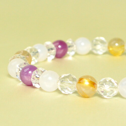 パワーストーン ブレスレット ルビー ルチル ホワイトジェイド カット水晶 カット平珠水晶 レディース