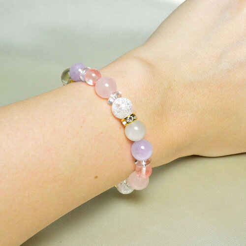 パワーストーン ブレスレット ムーンストーン ローズクォーツ ラベンダーアメジスト クラック水晶 イエローオーラクォーツ チェリークォーツ レディース