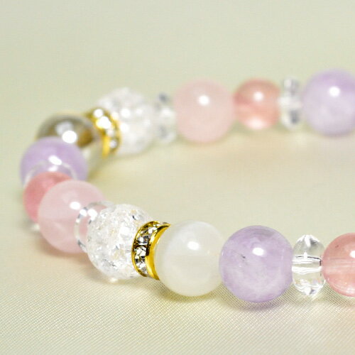パワーストーン ブレスレット ムーンストーン ローズクォーツ ラベンダーアメジスト クラック水晶 イエローオーラクォーツ チェリークォーツ レディース