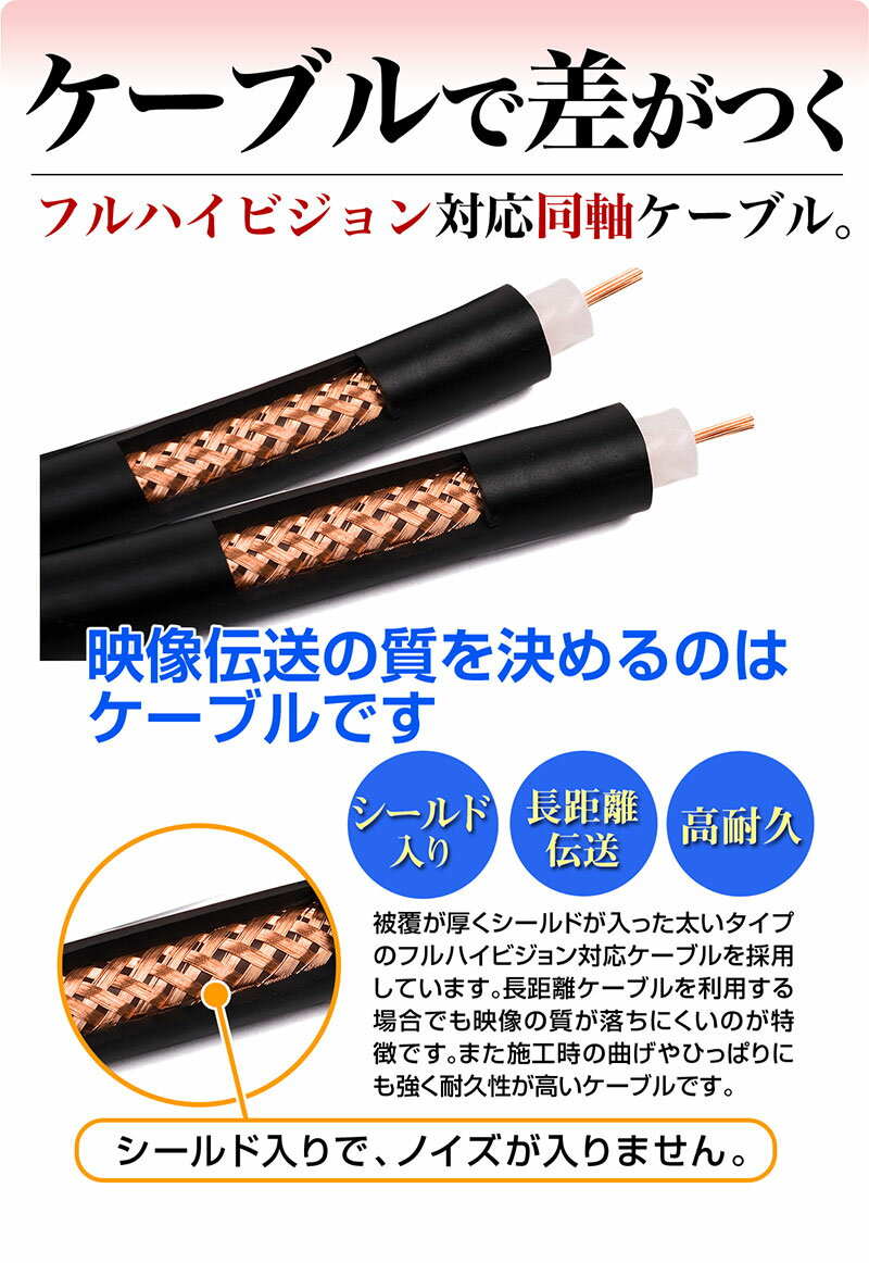 防犯カメラ ケーブル AHD カメラ対応 10m 屋外 家庭用 有線 延長 映像 電源 一体型 同軸ケーブル 防水 フルハイビジョン 他にも 種類 あり BNC RCA コネクタ2個付属 GE10AVDCahd