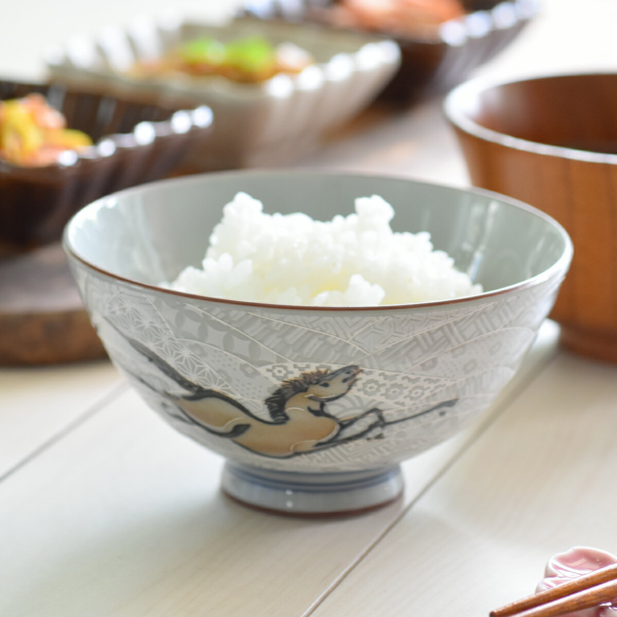 【300円OFFクーポン】 食器 和食器 左馬 縁起物 おしゃれ モダン 茶碗 Lサイズ お茶碗 飯碗 ご飯茶碗 ..