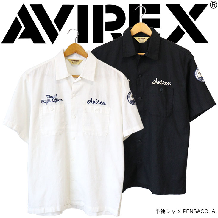 AVIREX アヴィレックス 半袖シャツ PENSACOLA ワッペン リネン 刺繍 シャツ 春 夏 トップス コットン メンズ 男性 ミリタリー かっこいい 人気 ブランド 着心地 長持ち 丈夫 こだわり プレゼント ギフト 誕生日 記念日 アウトドア アメカジ カジュアル