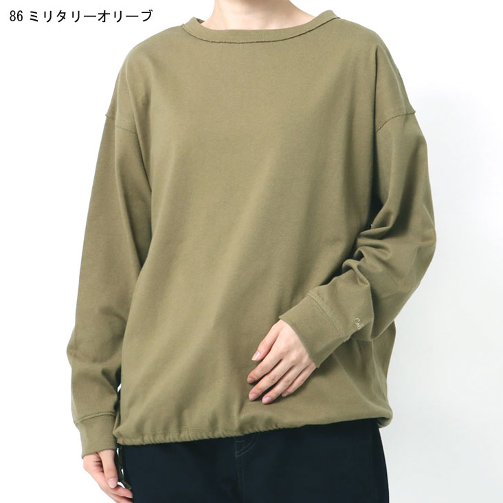 Cafetty カフェッティ トップス プルオーバー チュニック ドロストデザイン シンプル カジュアル レディース 女性 秋 冬 コットン 綿 ポリウレタン ベーシック スッキリ ストレッチ入り ツイルカットソー 優しい肌触り ゆったり ボリューム感 おしゃれ 可愛い 大人