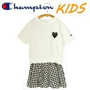 Champion チャンピオン kids キッズ 子供服 ドッキング ワンピース ワンピ プリント ハート ブロックチェック 半袖 ロゴ ガール 女の子 おそろい おしゃれ かわいい