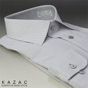 KAZACワイドスプレッド長袖ワイシャツ【ホワイト / グレー ストライプ柄】