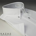 KAZACボタンダウン半袖ワイシャツ【ホワイト / ドビーストライプ柄】