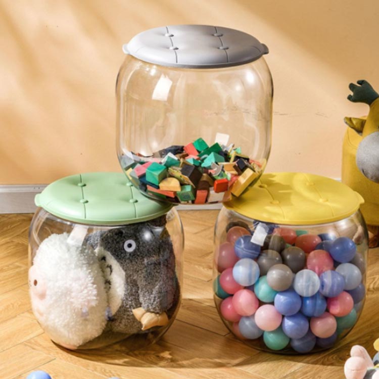 ぬいぐるみ収納ケース 収納スツール スツール 玩具箱 丸型 収納ボックス 収納 PET ぬいぐるみ収納桶 収納ボックス チェア 椅子 イス 丸 タオル ぬいぐるみ おもちゃ 衣類 小物 雑誌 ぬいぐるみ 隠す 見せ収納 防塵 収納 [3]