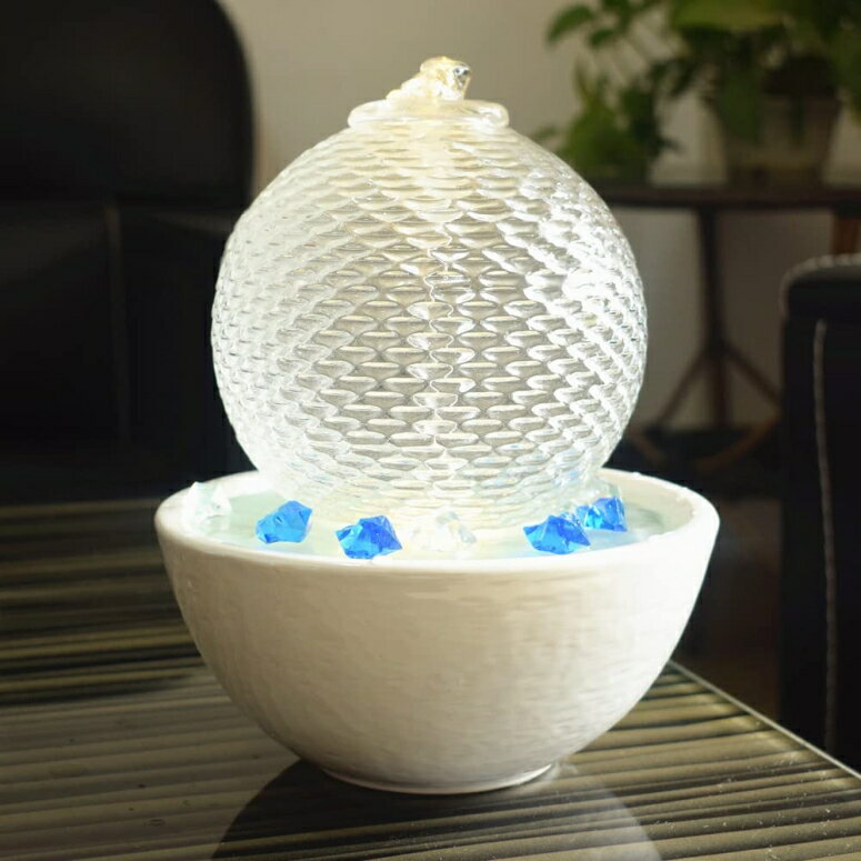 卓上 噴水 滝のオブジェ テーブルトップファウンテン インテリア噴水 Ceramic and Glass Tabletop Fountain for Home Indoor Decoration Table Desk Office (White) 【並行輸入品】