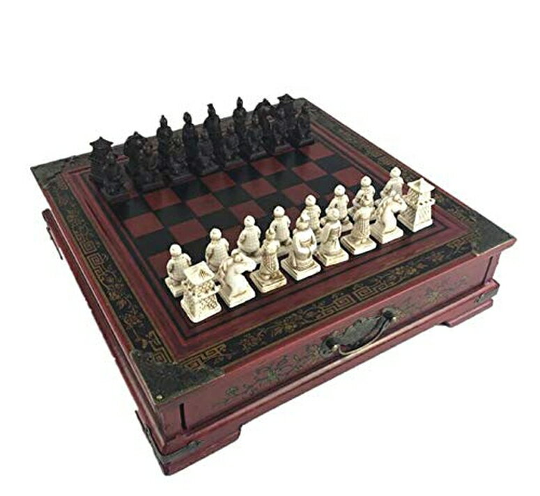 チェスセット New Wood Chess Chinese Retro Terracotta Warriors Chess Wood Do Old Carving Resin Chessman Christmas Birthday Premium Gift Yernea 【並行輸入品】