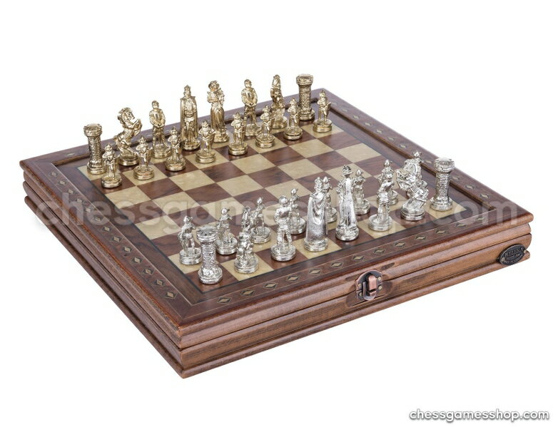 チェスセット Luxury Handmade Chess Set-Brass Chessmen Rosewood Mosaic Chess Board - Gift Item 【並行輸入品】