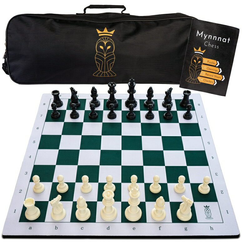 チェスセット Mynnnat Professionals Chess Set, Thick Tournament Roll up Board and Pieces with Travel Bag and Unique Booklet for Chess Training - White Green 【並行輸入品】