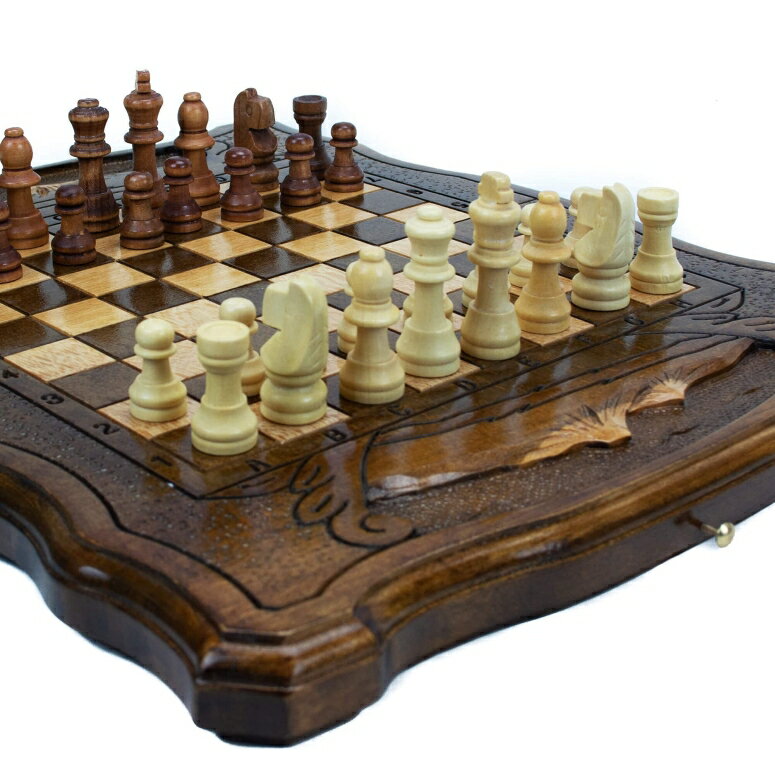 チェスセット Handmade 3 in 1 Walnut Wood Chess Set 11.8 inch - Backgammon, Checkers - High Detail Unique Board Game from Armenia Europe (11.8 inch) 【並行輸入品】
