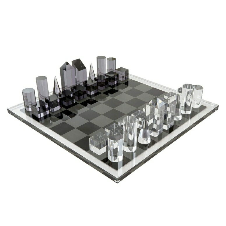 チェスセット Tizo Design Elegant 17” Lucite Chess Set, Designer Lucite & Acrylic Pieces, Modern & Trendy, Multiple Options Available (Clear & Smoke) 【並行輸入品】