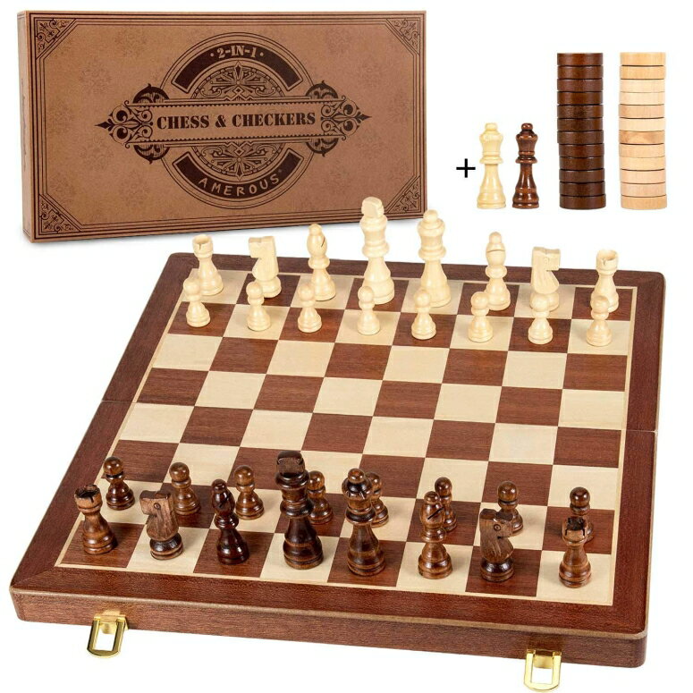 ※重さ:　約2 kg ※パッケージサイズ:　約40 x 21 x 6 cm ※輸入品です。 ※説明は英語表記になります。 ※海外からの配送の為、納期に遅延が発生する場合がございます。 ※AMEROUS 15 Inches Magnetic Wooden Chess & Checkers Set (2 in 1) - Folding Board -Gift Box Packed -24 Cherkers Pieces -2 Extra Queens - Chessmen Storage Slots, Beginner Chess Set for Kids and Adults