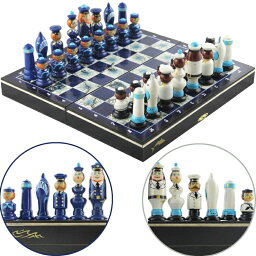 チェスセット Nautical Decorations for Home - Themed Chess Set with Handmade Chess Pieces Wooden Russian Dolls Sailors - Beach or Sailboat Decor - Navy Sailing Fun Gift for Boaters 【並行輸入品】