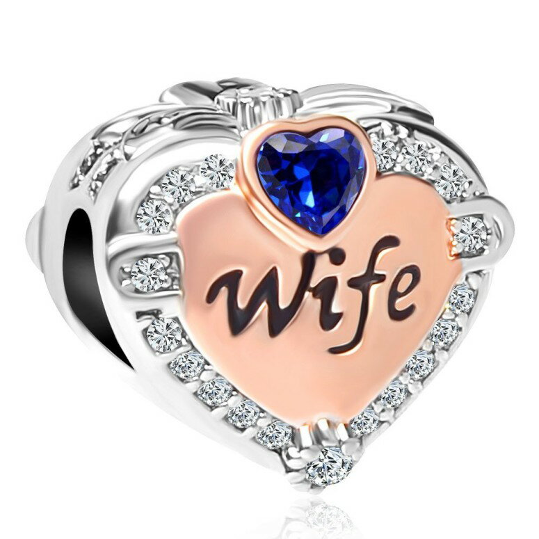 チャーム ブレスレット バングル用 CharmSStory チャームズストーリー CharmSStory Rose Gold Wife Heart Love Charms Beads for Bracelets & Necklaces / Blue 