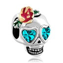 `[ uXbg oOp ShinyJewelry VCj[WG[ ShinyJewelry Blue Crystal Eye Skull Flower Charm Bead for Bracelet ysAiz