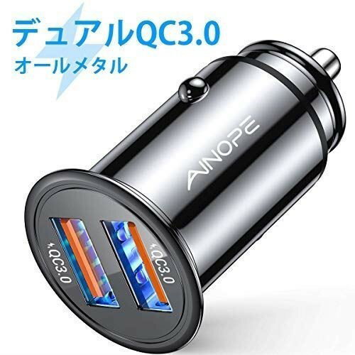 AINOPE シガーソケットusb， デュアルQC3.0ポート 36W/6A 超小型 すべての金属 高速車の充電器 車usb シガーソケット usb 急速充電 に iPhone 11 Pro Max/XR/X， iPad Air 2/Mini， Note 10 9/Galaxy S10/S9/S8， IQOS/glo 対応 ブラック Black