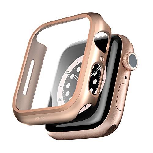 PZOZ Apple Watch 6/SE/5/4 ケース 保護フィルム アップルウォッチ6 カバー 全面保護 耐衝撃 PC アクセサリー 対応 (44mm, ローズゴールド)