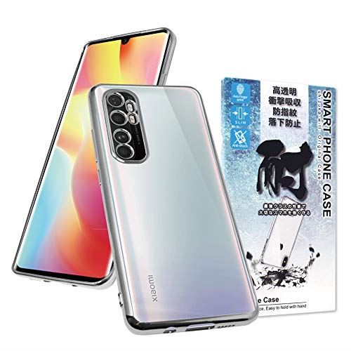 シズカウィル(shizukawill) Xiaomi Mi Note10 Lite サイドメッキ加工 高透明 耐衝撃 衝撃吸収 防指紋 ストラップホール付 ストラップ付 シャオミ ノート10ライト note10lite TPU ソフト クリア ケース カバー シルバー×クリア