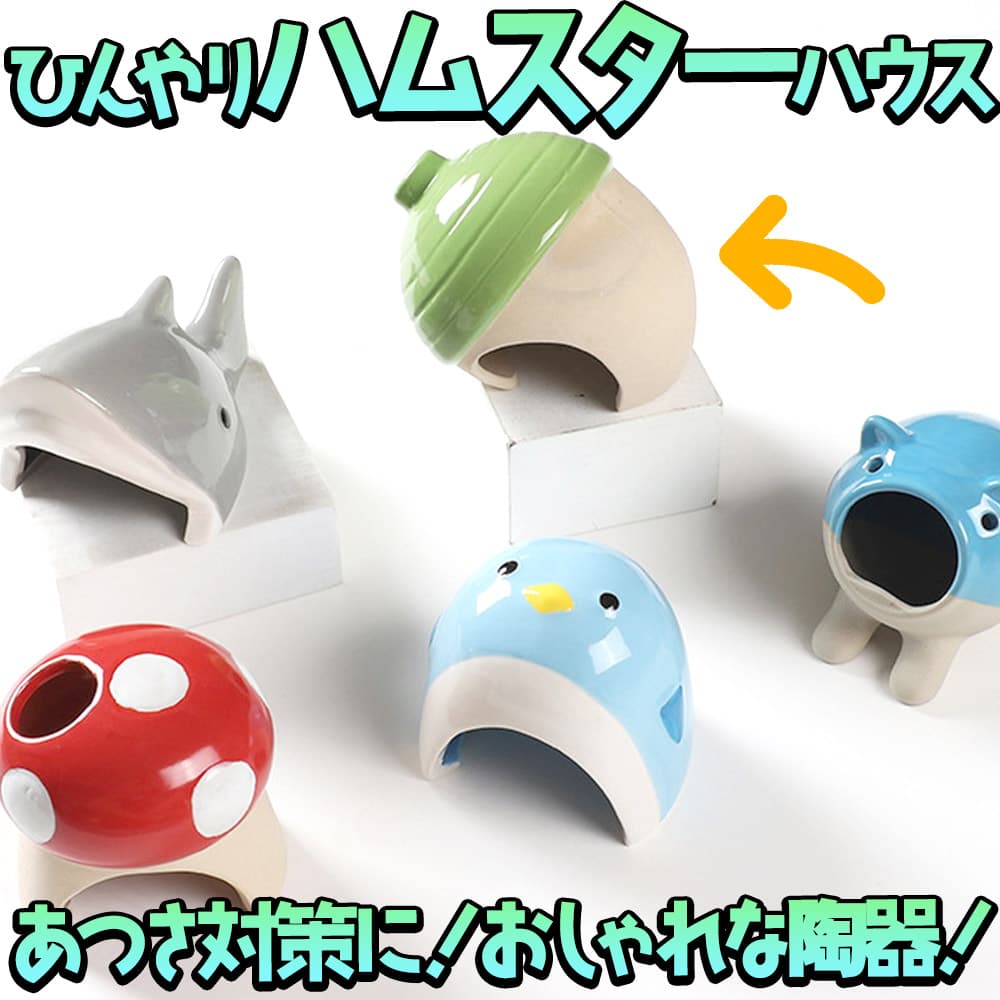 【P10倍&2点以上350円OFF!!】 ハムスター 鳥 小動物 ハウス ベッド 陶器 ひんやり　夏 暑さ 対策 涼しい冷却 涼感 アニマル 巣 どんぐり グリーン