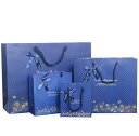 【P10倍&2点以上8%OFF!!】(10枚入) ラッピング ギフトバッグ 手提げ袋 紙袋 | 青 藍色 花柄 フラワー (花束とリボン 45×35×15cm)