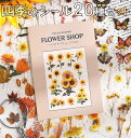 【P5倍&2点以上350円OFF!!】最短当日出荷◆シール 20種セット 春夏秋冬の花屋さん 花 フラワー 蝶 紅葉 オレンジ クリア 透明 PET 防水 イラスト ひまわり マリーゴールド ポピー 緑 黄 蝶々