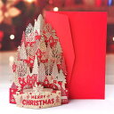 【P5倍!!】最短当日出荷◆クリスマス カード クリスマスツリー (封筒 付) 大きめ ツリー シルバー レッド ゴールド 美麗 箔押し ホリデー 街 キラキラ...