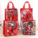最短当日出荷◆ラッピング クリスマス 手さげ袋 ビニール 袋 バッグ 4種セット Mサイズ 22×23×11cm PP 耐久性 エコバッグ 繰り返し使える ギフト プレゼント/リアル イラスト サンタさん トナカイ プレゼント ツリー レッド