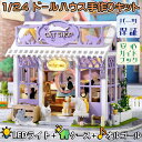 最短当日出荷◆ドールハウス ミニチュア 手作りキットセット ペットショップ 1/24 スケール 【英語説明書】 パープル 猫 カフェ | LEDライト+オルゴー...