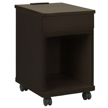 【配送無料】E型上段引出付きリビングワゴン W300 D400 H495 ソファーサイドテーブル ナイトテーブル ベッドサイドテーブル 2口コンセント付き キャスター付き 横幅 30cm 奥行 40cm インテリア 北欧 テイスト モダン 木製【ナチュラル ウォールナット ダーク】