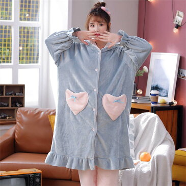 フランネルパジャマ レディース 2点セット バスローブ コート+ズボン 切り替え ズボン 厚手 防寒 おんせん ホテル 冬用 長袖 可愛い ワッフル 大きいサイズ ナイトガウン シンプル カジュアル セットアップ 上品 寝巻 部屋着 ピンク ブルー