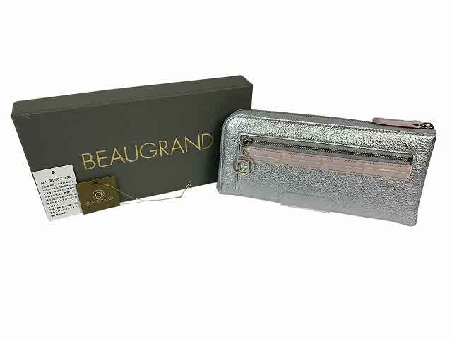 BEAUGRAND/ボーグラン L字ファスナー長財布 JRA認定 日本製 レディース ピンク/シルバー【中古】