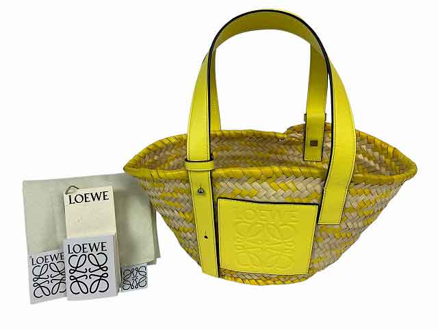 値下げ中です！LOEWE イエロー ロゴ かごバッグ LOEWE ロエベかごバッグ 黄色大きめバスケットイエロー
