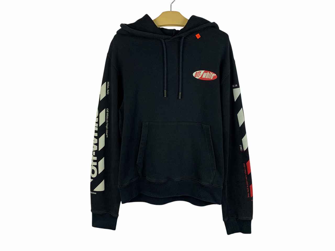 OFF-WHITE/オフホワイト プリントプルオーバーパーカー OMBB034S19003006 スピリットロゴ メンズ サイズ : L ブラック【中古】