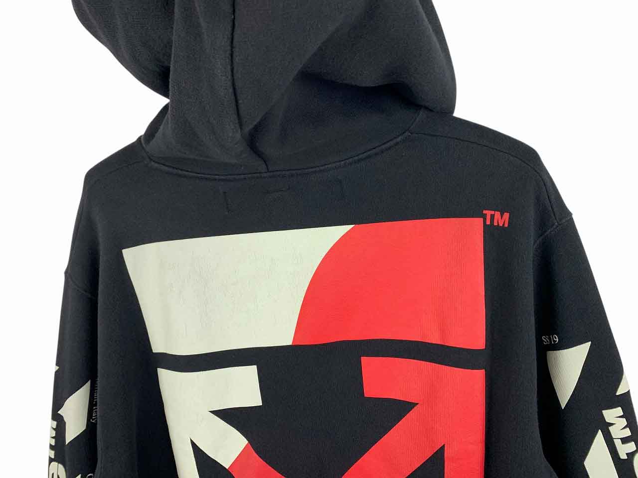 OFF-WHITE/オフホワイト プリントプルオーバーパーカー OMBB034S19003006 スピリットロゴ メンズ サイズ : L ブラック【中古】