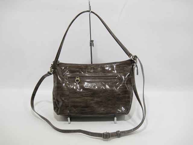 patrick cox / パトリックコックス エナメル 2WAYバッグ マーブルカラー ブラウン【中古】