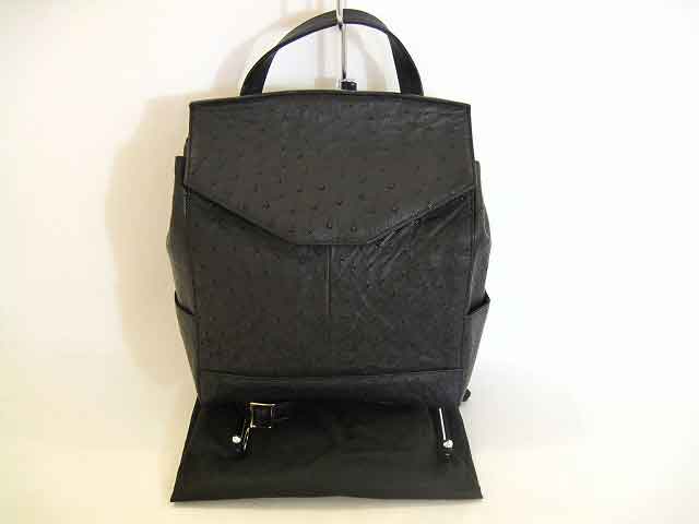 Falchi NEW YORK/ファルチ ニューヨーク オーストリッチ レザー リュック レディース ブラック【中古】