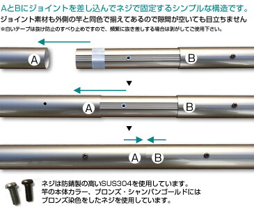 【スーパーセール中店内全品ポイント10倍】物干し竿　3m 組み立て式 1本竿 サビない アルミ物干し 32パイ 長さ 3m シャンパンゴールド色 2本 キャップの色が選べる 屋外 屋内 ベランダに最適な ものほし竿 洗濯ざお【保証付】【日本製】