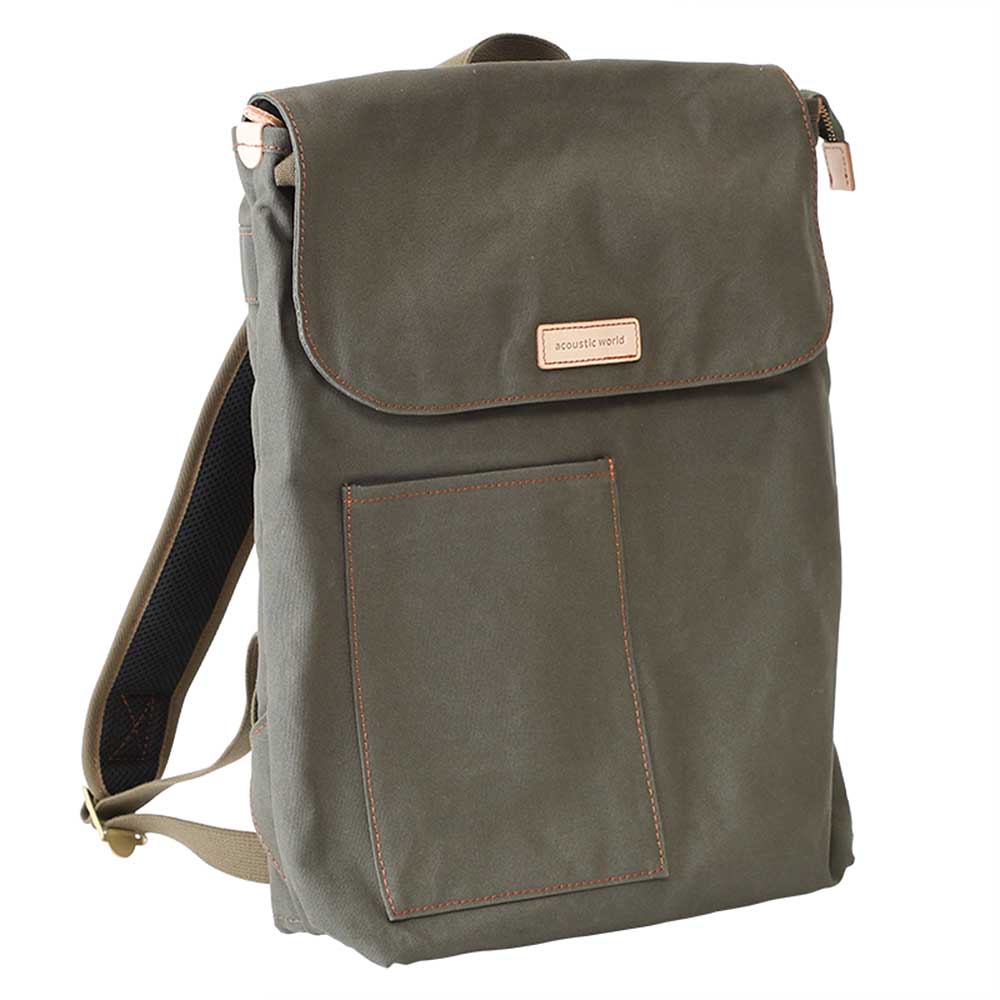 【ポイント10倍】acoustic world アコースティック・ワールド stitch ステッチ フラップ リュック デイパック 日本製 本革 帆布 カーキ aw01905-KH