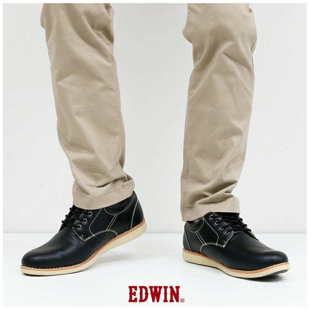 EDWINメンズ靴カジュアルビジネススニーカー軽量防水シューズ靴底プレーントゥ外羽根上質PUレザー革靴紐靴レースアップ紳士靴男シューズスニーカー靴おしゃれ黒ブラック茶ブラウン2色エドウィンedm456